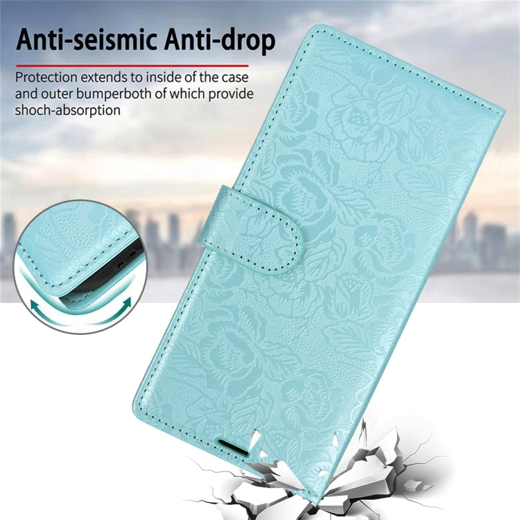 For Samsung Galaxy S25 5G Peony Flowers Imprint Leather Phone Case(Sky Blue) - Galaxy S25 5G Cases by buy2fix | Online Shopping UK | buy2fix