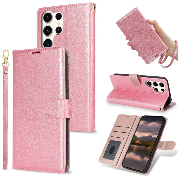 For Samsung Galaxy S25 Ultra 5G Peony Flowers Imprint Leather Phone Case(Pink) - Galaxy S25 Ultra 5G Cases by buy2fix | Online Shopping UK | buy2fix