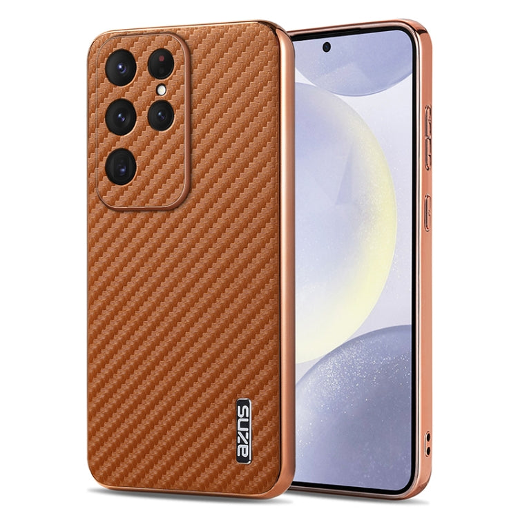 For Samsung Galaxy S25 Ultra 5G AZNS Electroplated Edge Carbon Fiber Texture Phone Case(Brown) - Galaxy S25 Ultra 5G Cases by AZNS | Online Shopping UK | buy2fix