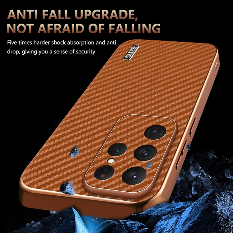 For Samsung Galaxy S25 Ultra 5G AZNS Electroplated Edge Carbon Fiber Texture Phone Case(Brown) - Galaxy S25 Ultra 5G Cases by AZNS | Online Shopping UK | buy2fix