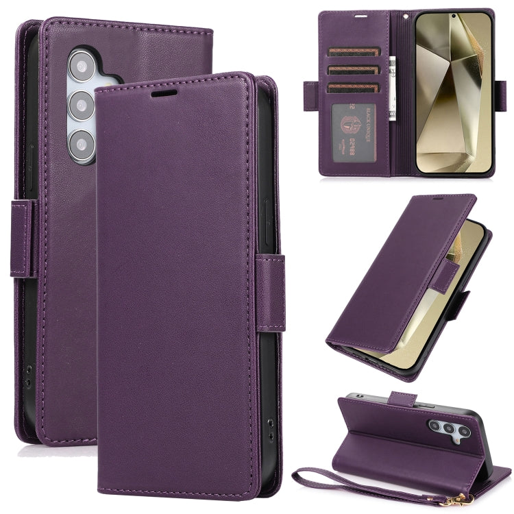 For Samsung Galaxy S25 / S24 5G Side Buckle RFID Anti-theft Leather Phone Case(Dark Purple) - Galaxy S25 5G Cases by buy2fix | Online Shopping UK | buy2fix