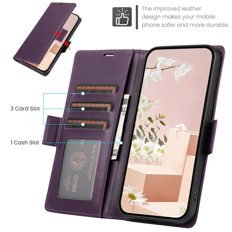 For Samsung Galaxy S25 / S24 5G Side Buckle RFID Anti-theft Leather Phone Case(Dark Purple) - Galaxy S25 5G Cases by buy2fix | Online Shopping UK | buy2fix