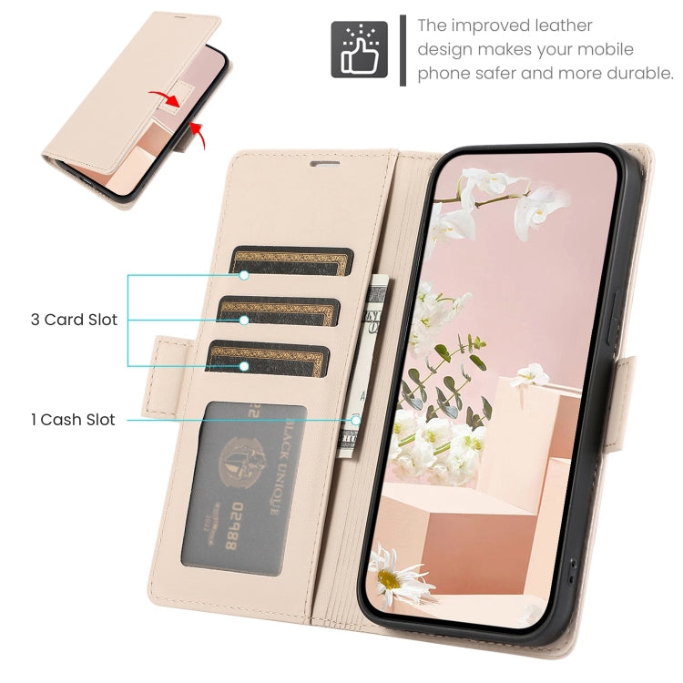 For Samsung Galaxy S25 / S24 5G Side Buckle RFID Anti-theft Leather Phone Case(Apricot) - Galaxy S25 5G Cases by buy2fix | Online Shopping UK | buy2fix