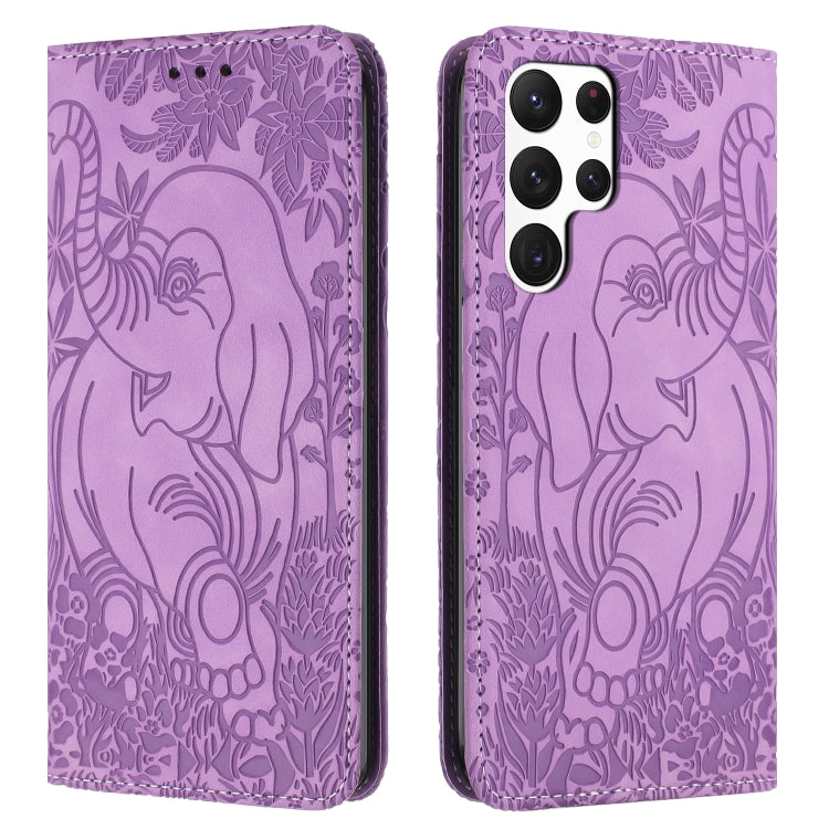 For Samsung Galaxy S25 Ultra 5G Retro Elephant Embossed Leather Phone Case(Purple) - Galaxy S25 Ultra 5G Cases by buy2fix | Online Shopping UK | buy2fix