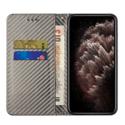 For Samsung Galaxy S25 5G Carbon Fiber Texture Magnetic Flip Leather Phone Case(Grey) - Galaxy S25 5G Cases by buy2fix | Online Shopping UK | buy2fix