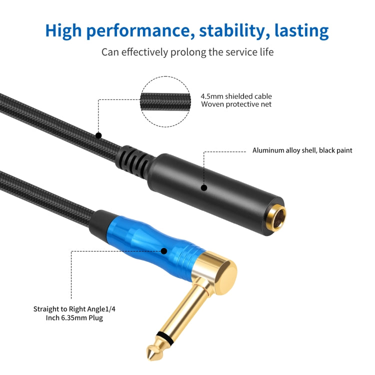 6.35mm 1/4 TRS Male Mono Elbow to Female Electric Guitar Audio Cable, Length:0.3m(Black Blue) - Microphone Audio Cable & Connector by buy2fix | Online Shopping UK | buy2fix