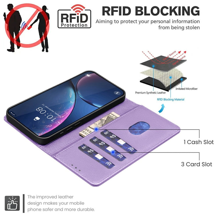 For OnePlus 13 Litchi Texture RFID Anti-theft Leather Phone Case(Purple) - OnePlus Cases by buy2fix | Online Shopping UK | buy2fix