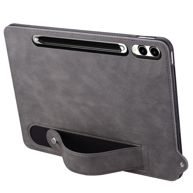 For Samsung Galaxy Tab S10+ / S9+ / S8+ TPU Leather Back Tablet Case with Wristband(Grey) - Tab S10+ Cases by buy2fix | Online Shopping UK | buy2fix