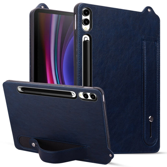 For Samsung Galaxy Tab S10+ / S9+ / S8+ TPU Leather Back Tablet Case with Wristband(Dark Blue) - Tab S10+ Cases by buy2fix | Online Shopping UK | buy2fix