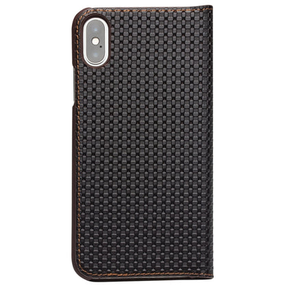 For iPhone X / XS QIALINO Grid Texture Horizontal Flip Leather Case  with Smart View Window & Sleep / Wake-up Function(Brown) - More iPhone Cases by QIALINO | Online Shopping UK | buy2fix