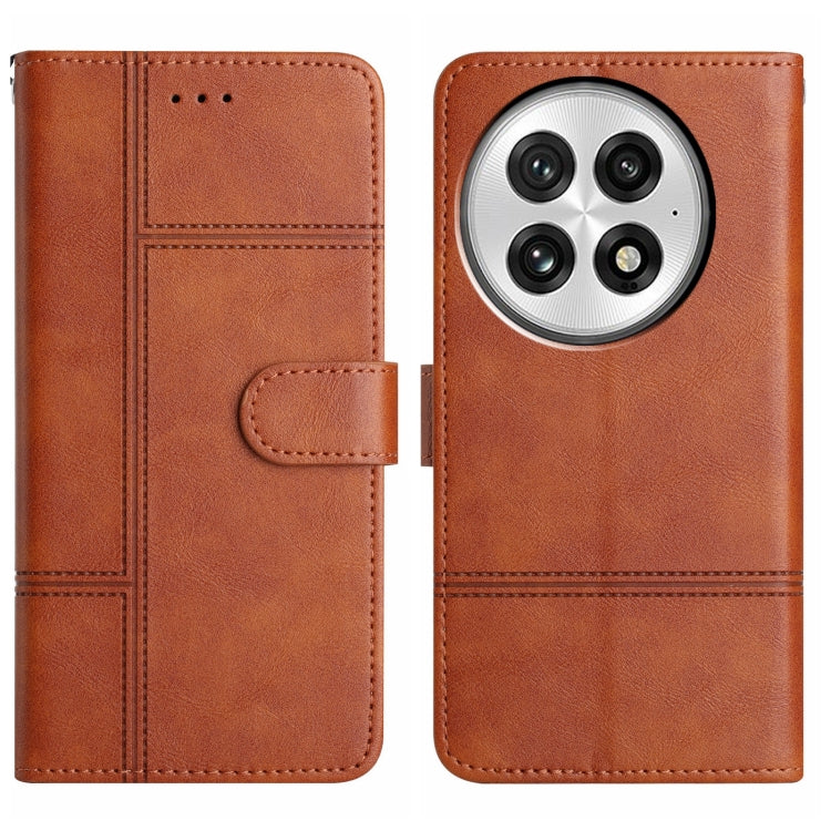 For OnePlus 13 Cowhide Texture Stitching Leather Phone Case(Brown) - OnePlus Cases by buy2fix | Online Shopping UK | buy2fix