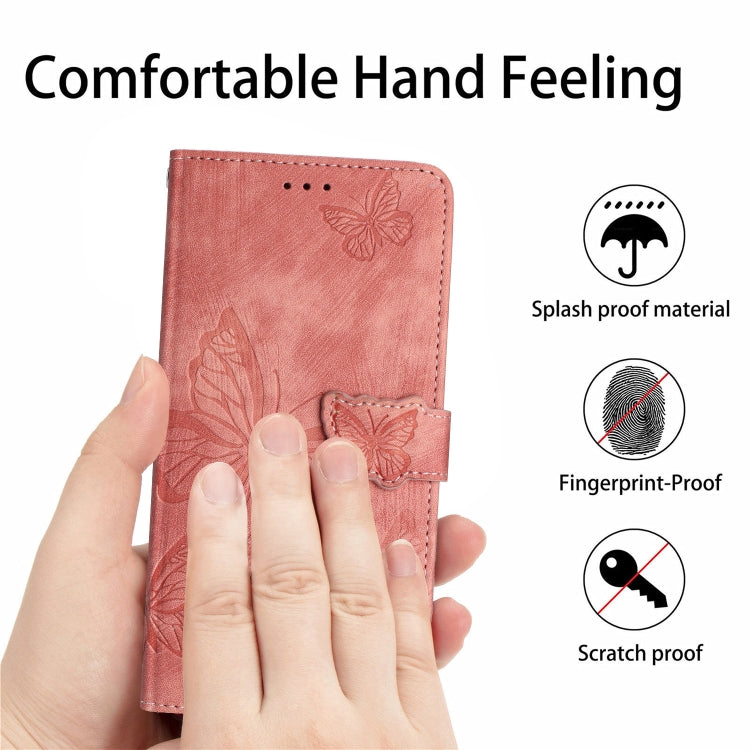 For OnePlus 13 Skin-feel Embossed Butterfly Leather Phone Case(Pink) - OnePlus Cases by buy2fix | Online Shopping UK | buy2fix