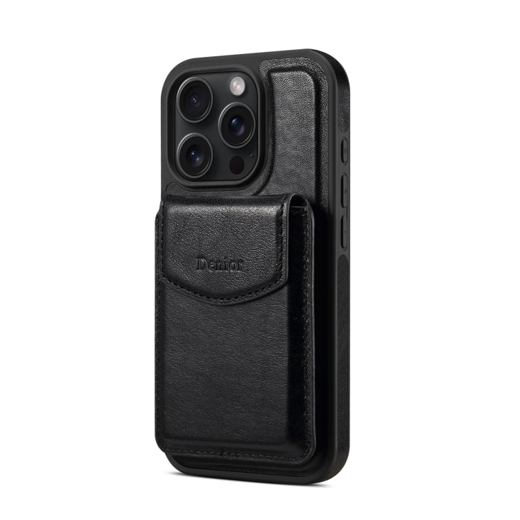 For iPhone 16 Pro Denior D22 Genuine Leather MagSafe Holder Detachable Card Slot Phone Case(Black) - iPhone 16 Pro Cases by Denior | Online Shopping UK | buy2fix