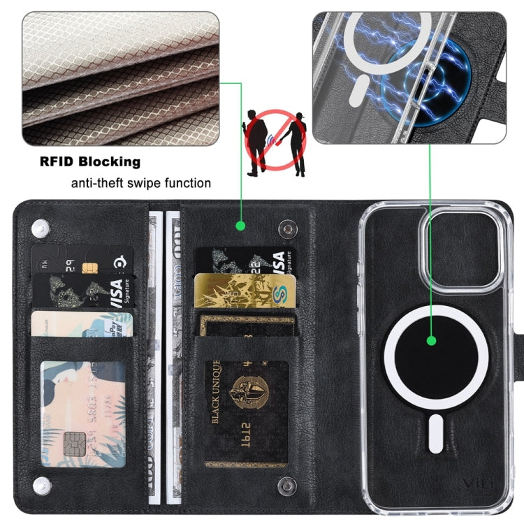 For iPhone 16 Pro ViLi GVS-C Series MagSafe Magnetic RFID Leather Flip Phone Case(Black) - iPhone 16 Pro Cases by ViLi | Online Shopping UK | buy2fix