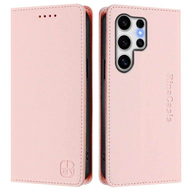 For Samsung Galaxy S25 Ultra 5G RC01 Dual-Folded Magnetic Suction RFID Leather Phone Case(Pink) - Galaxy S25 Ultra 5G Cases by buy2fix | Online Shopping UK | buy2fix