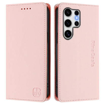 For Samsung Galaxy S25 Ultra 5G RC01 Dual-Folded Magnetic Suction RFID Leather Phone Case(Pink) - Galaxy S25 Ultra 5G Cases by buy2fix | Online Shopping UK | buy2fix