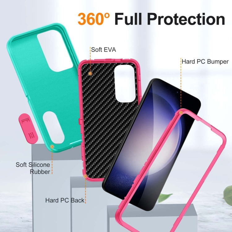 For Samsung Galaxy S24+ / S25+ 5G Rugged PC Hybrid Silicone Phone Case with Holder(Light Green+Rose Red) - Galaxy S25+ 5G Cases by buy2fix | Online Shopping UK | buy2fix