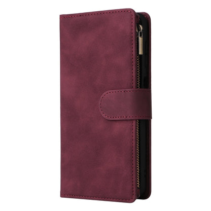 For Samsung Galaxy S25 5G Multifunctional Frosted Zipper Wallet Leather Phone Case(Wine Red) - Galaxy S25 5G Cases by buy2fix | Online Shopping UK | buy2fix