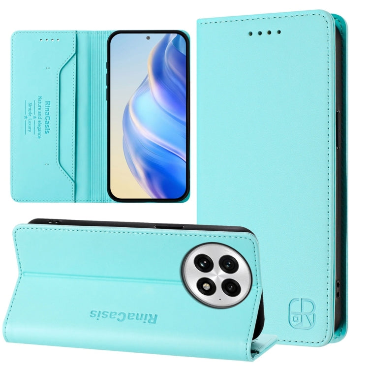 For OnePlus 13 RC01 Dual-Folded Magnetic Suction RFID Leather Phone Case(Mint Green) - OnePlus Cases by buy2fix | Online Shopping UK | buy2fix