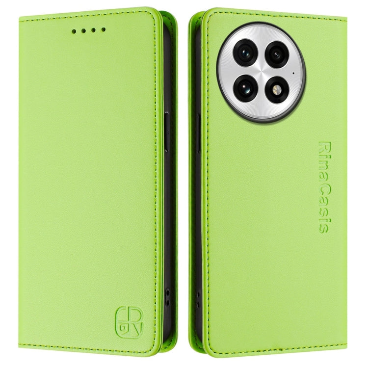 For OnePlus 13 RC01 Dual-Folded Magnetic Suction RFID Leather Phone Case(Grass Green) - OnePlus Cases by buy2fix | Online Shopping UK | buy2fix