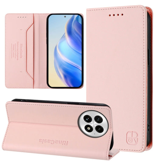 For OnePlus 13 RC01 Dual-Folded Magnetic Suction RFID Leather Phone Case(Pink) - OnePlus Cases by buy2fix | Online Shopping UK | buy2fix