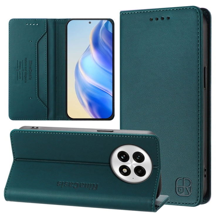 For OnePlus 13 RC01 Dual-Folded Magnetic Suction RFID Leather Phone Case(Dark Green) - OnePlus Cases by buy2fix | Online Shopping UK | buy2fix