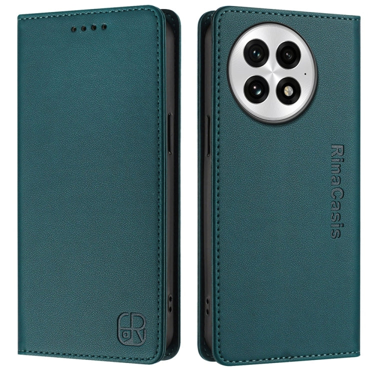 For OnePlus 13 RC01 Dual-Folded Magnetic Suction RFID Leather Phone Case(Dark Green) - OnePlus Cases by buy2fix | Online Shopping UK | buy2fix