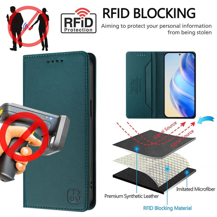 For OnePlus 13 RC01 Dual-Folded Magnetic Suction RFID Leather Phone Case(Dark Green) - OnePlus Cases by buy2fix | Online Shopping UK | buy2fix