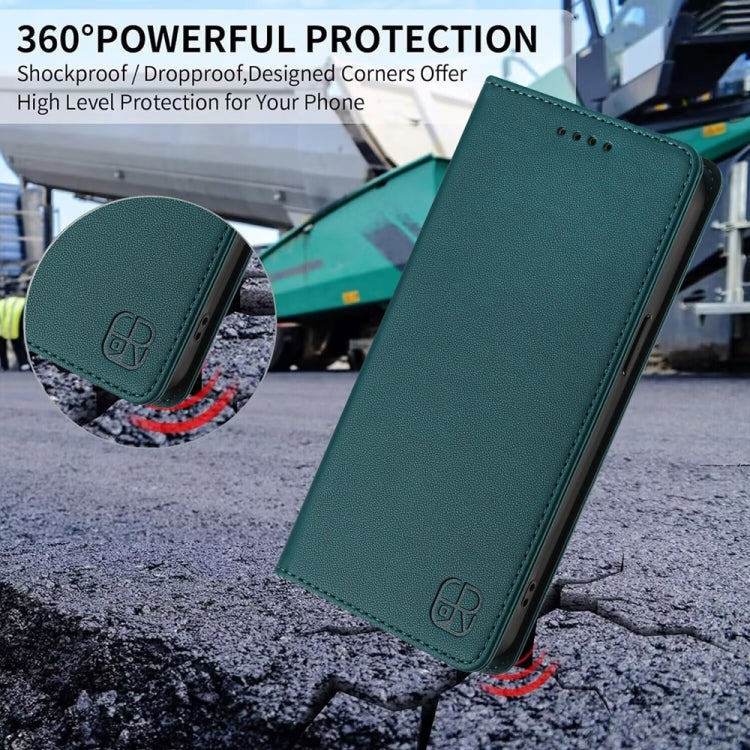 For OnePlus 13 RC01 Dual-Folded Magnetic Suction RFID Leather Phone Case(Dark Green) - OnePlus Cases by buy2fix | Online Shopping UK | buy2fix