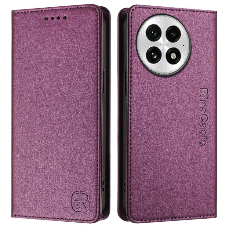 For OnePlus 13 RC01 Dual-Folded Magnetic Suction RFID Leather Phone Case(Violet) - OnePlus Cases by buy2fix | Online Shopping UK | buy2fix