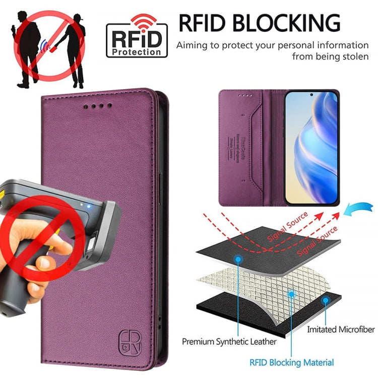 For OnePlus 13 RC01 Dual-Folded Magnetic Suction RFID Leather Phone Case(Violet) - OnePlus Cases by buy2fix | Online Shopping UK | buy2fix