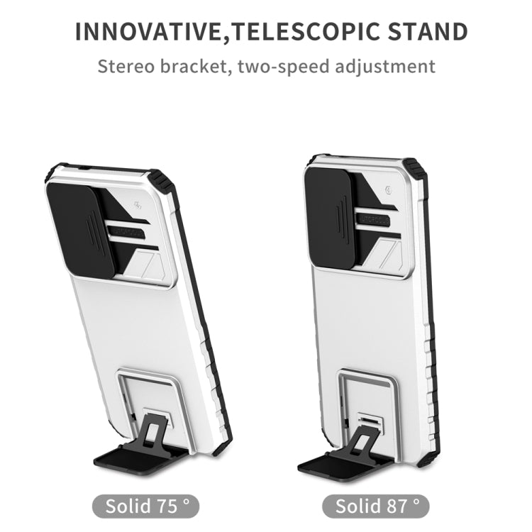 For Samsung Galaxy S25 5G Stereoscopic Holder Sliding Camshield Phone Case(White) - Galaxy S25 5G Cases by buy2fix | Online Shopping UK | buy2fix