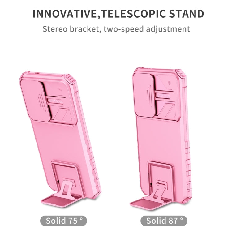 For Samsung Galaxy S25 5G Stereoscopic Holder Sliding Camshield Phone Case(Pink) - Galaxy S25 5G Cases by buy2fix | Online Shopping UK | buy2fix