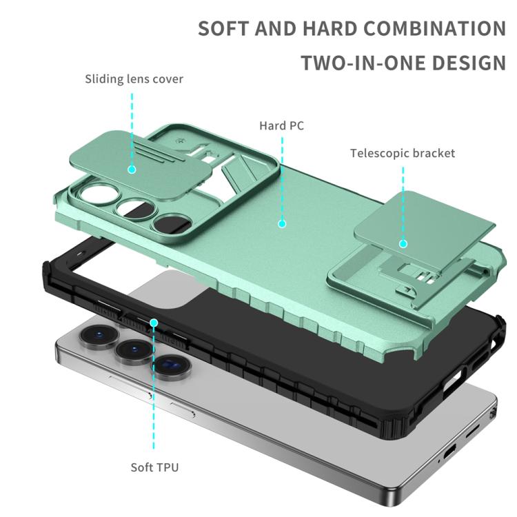 For Samsung Galaxy S25 Ultra 5G Stereoscopic Holder Sliding Camshield Phone Case(Light Green) - Galaxy S25 Ultra 5G Cases by buy2fix | Online Shopping UK | buy2fix