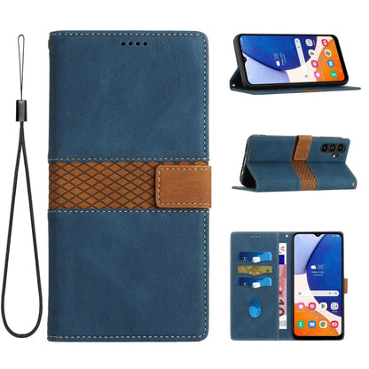 For Samsung Galaxy S25+ 5G Grid Stitching Leather Phone Case with Lanyard(Blue) - Galaxy S25+ 5G Cases by buy2fix | Online Shopping UK | buy2fix