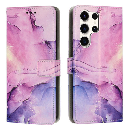 For Samsung Galaxy S25 Ultra 5G Painted Marble Pattern Leather Phone Case(Purple) - Galaxy S25 Ultra 5G Cases by buy2fix | Online Shopping UK | buy2fix