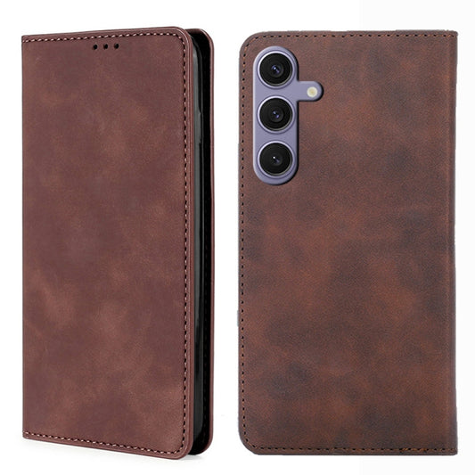 For Samsung Galaxy S25+ 5G Skin Feel Magnetic Leather Phone Case(Dark Brown) - Galaxy S25+ 5G Cases by buy2fix | Online Shopping UK | buy2fix