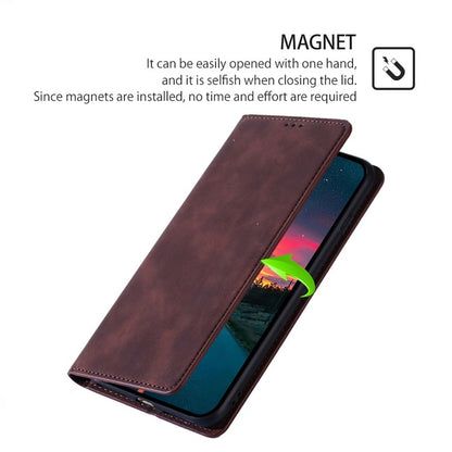 For Samsung Galaxy S25 Ultra 5G Skin Feel Magnetic Leather Phone Case(Dark Brown) - Galaxy S25 Ultra 5G Cases by buy2fix | Online Shopping UK | buy2fix