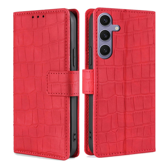 For Samsung Galaxy S25+ 5G Skin Feel Crocodile Magnetic Clasp Leather Phone Case(Red) - Galaxy S25+ 5G Tempered Glass by buy2fix | Online Shopping UK | buy2fix