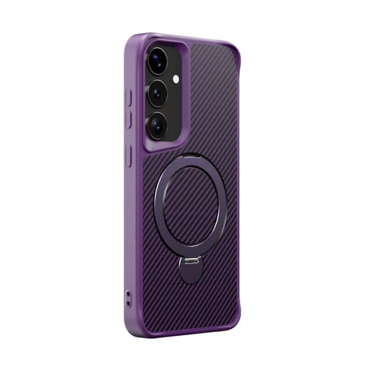 For Samsung Galaxy S25 / S24 5G Carbon Fiber Texture 360 MagSafe Holder Phone Case(Purple) - Galaxy S25 5G Cases by buy2fix | Online Shopping UK | buy2fix