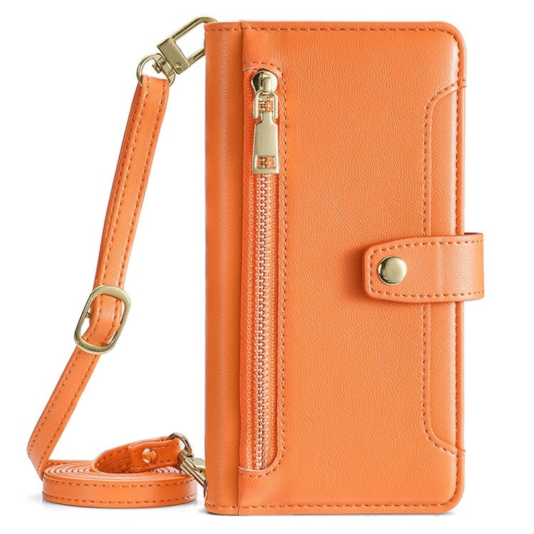 For Samsung Galaxy S25 5G Sheep Texture Cross-body Zipper Wallet Leather Phone Case(Orange) - Galaxy S25 5G Cases by buy2fix | Online Shopping UK | buy2fix