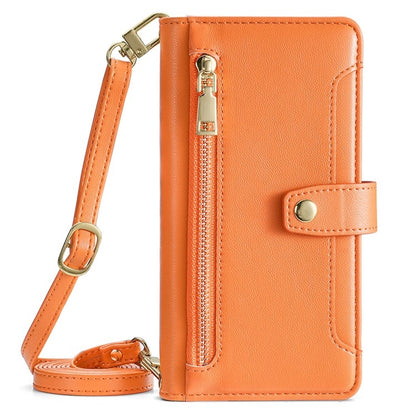 For Samsung Galaxy S25 5G Sheep Texture Cross-body Zipper Wallet Leather Phone Case(Orange) - Galaxy S25 5G Cases by buy2fix | Online Shopping UK | buy2fix