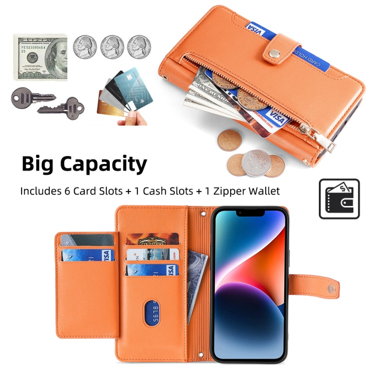 For Samsung Galaxy S25 5G Sheep Texture Cross-body Zipper Wallet Leather Phone Case(Orange) - Galaxy S25 5G Cases by buy2fix | Online Shopping UK | buy2fix