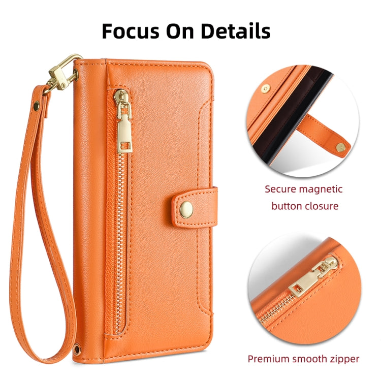 For Samsung Galaxy S25 5G Sheep Texture Cross-body Zipper Wallet Leather Phone Case(Orange) - Galaxy S25 5G Cases by buy2fix | Online Shopping UK | buy2fix