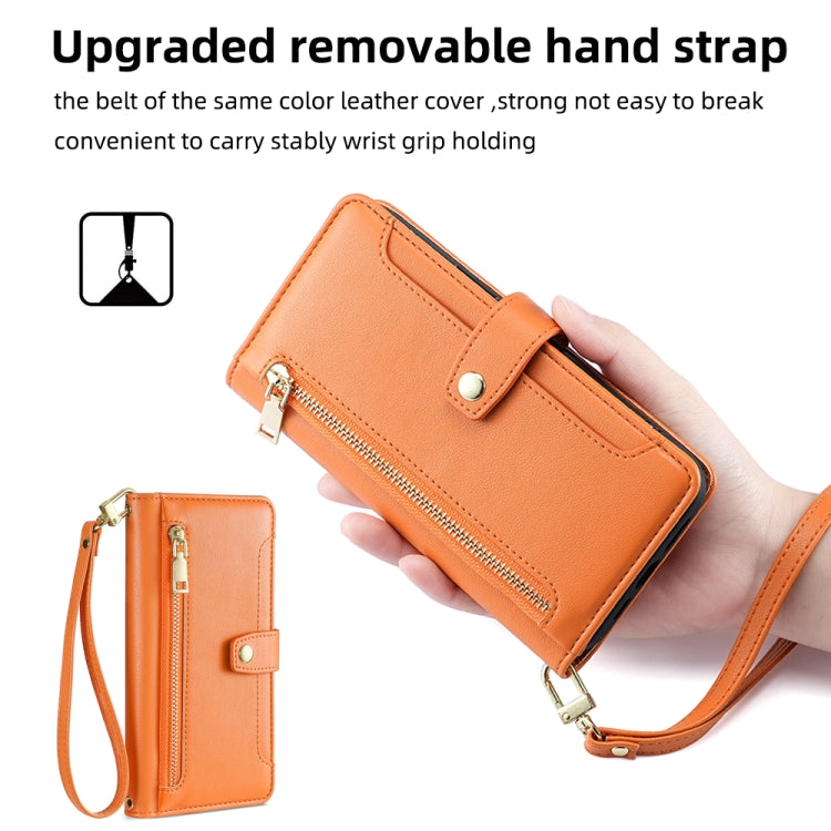 For Samsung Galaxy S25 5G Sheep Texture Cross-body Zipper Wallet Leather Phone Case(Orange) - Galaxy S25 5G Cases by buy2fix | Online Shopping UK | buy2fix