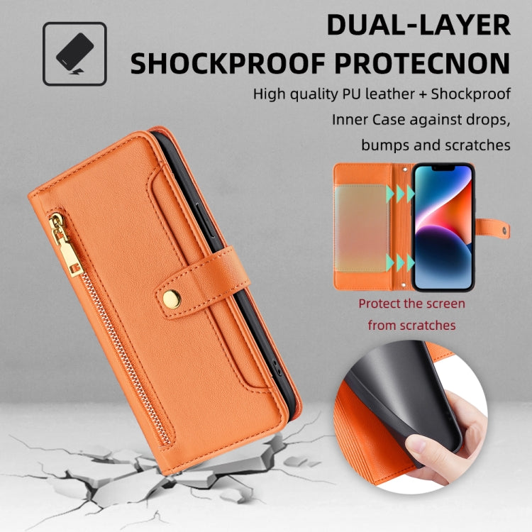 For Samsung Galaxy S25 5G Sheep Texture Cross-body Zipper Wallet Leather Phone Case(Orange) - Galaxy S25 5G Cases by buy2fix | Online Shopping UK | buy2fix