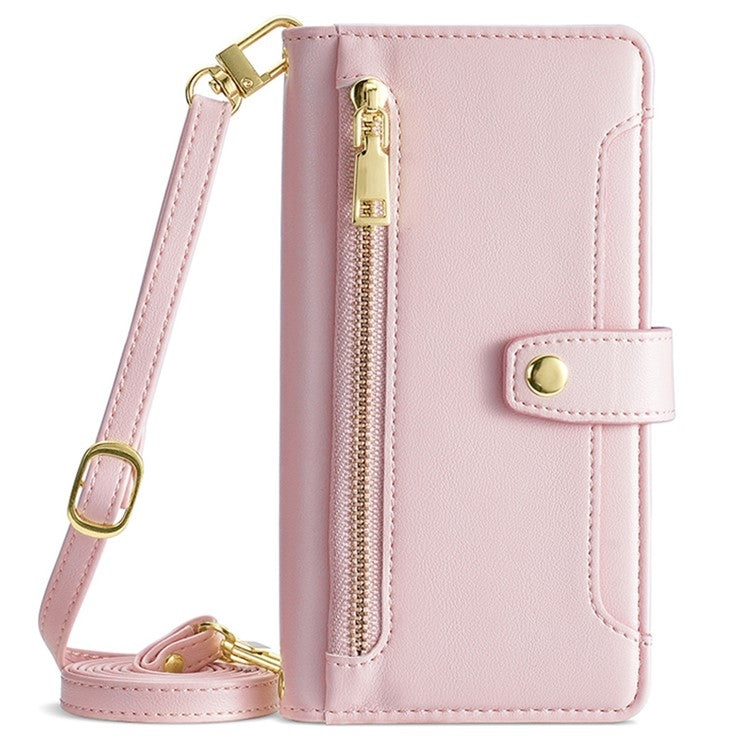 For Samsung Galaxy S25 5G Sheep Texture Cross-body Zipper Wallet Leather Phone Case(Pink) - Galaxy S25 5G Cases by buy2fix | Online Shopping UK | buy2fix