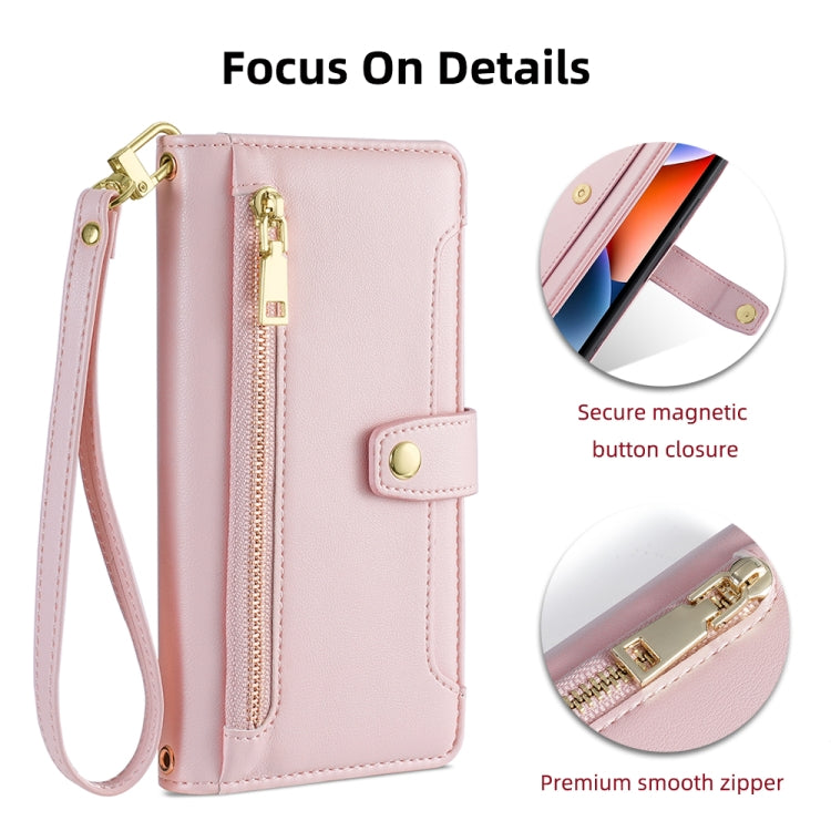 For Samsung Galaxy S25 5G Sheep Texture Cross-body Zipper Wallet Leather Phone Case(Pink) - Galaxy S25 5G Cases by buy2fix | Online Shopping UK | buy2fix