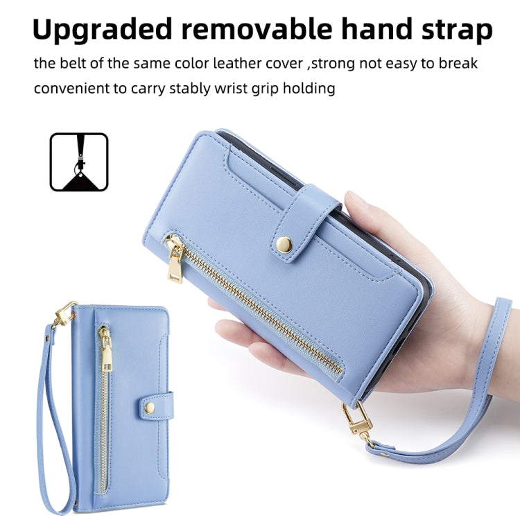 For Samsung Galaxy S25+ 5G Sheep Texture Cross-body Zipper Wallet Leather Phone Case(Blue) - Galaxy S25+ 5G Cases by buy2fix | Online Shopping UK | buy2fix