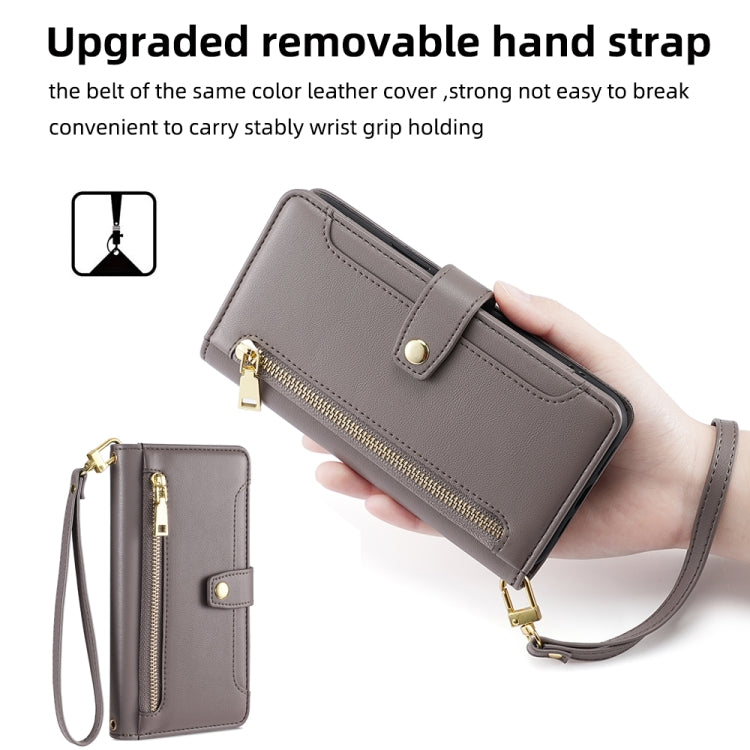 For Samsung Galaxy S25 Ultra 5G Sheep Texture Cross-body Zipper Wallet Leather Phone Case(Grey) - Galaxy S25 Ultra 5G Cases by buy2fix | Online Shopping UK | buy2fix